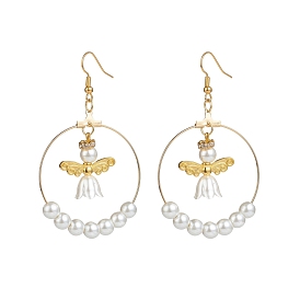 Grande bague en perles d'imitation en verre et en plastique avec boucles d'oreilles féeriques, 304 bijoux en acier inoxydable pour femmes