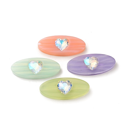 Acrylic Cabochons, with Glass, Oval with Heart