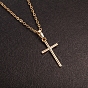 Cross Brass Cubic Zirconia Pendant Necklaces, 18 inch 