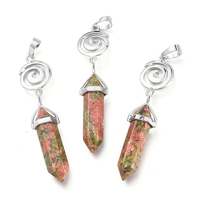 Gemstone Pointed Big Pendants, Double Terminated Pointed, with Platinum Plated Brass Findings, Faceted, Bullet