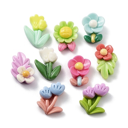 Spring Theme Opaque Resin Decoden Cabochons, Flower Mixed Shapes