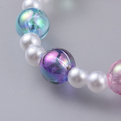 Transparent Acrylic Imitated Pearl  Stretch Kids Bracelets, with Transparent Acrylic Beads, Round