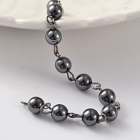 Gunmetal Tone Brass Handmade Non-Magnetic Hematite Beaded Chains, Unwelded, For Necklaces Bracelets Making, 39.3 inch