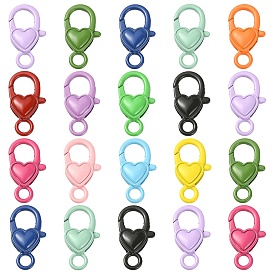 20Pcs Spray Painted Eco-Friendly Alloy Lobster Claw Clasps, Cadmium Free & Nickel Free & Lead Free, Heart