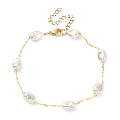 CCB Plastic Pearl Beaded Anklet with Paperclip Chains, Brass Jewelry