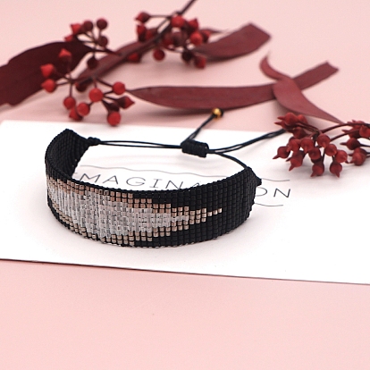 Miyuki Seed Braided Bead Bracelet, Wide Band with Rhombus Pattern Friendship Bracelet for Women