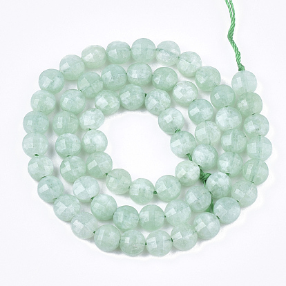 Natural Myanmar Jade/Burmese Jade Beads Strands, Faceted, Flat Round