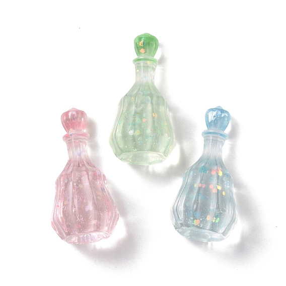 Chupete de botella cabujón de resina transparente, con lentejuelas