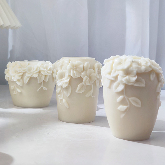 Pot de bricolage avec moules à bougies en silicone en forme de fleur, pour la fabrication de bougies parfumées