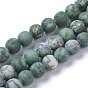 Natural China Silver Leaf Jasper Beads Strands, Dyed & Heated, Frosted, Round, Green