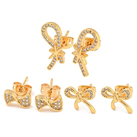 Brass Micro Pave Cubic Zirconia Ear Studs, Bowknot