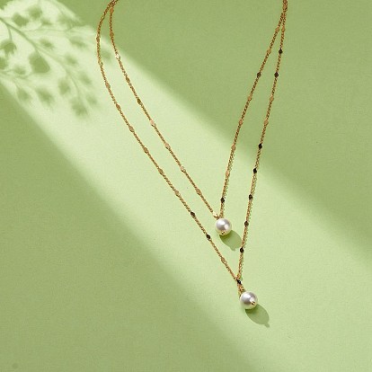 Двухслойные ожерелья из латунных звеньев, круглые жемчужные подвески для женщин