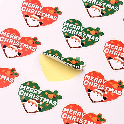 Corazón con pegatinas ilustradas de santa claus patrón de la etiqueta DIY parche para la Navidad