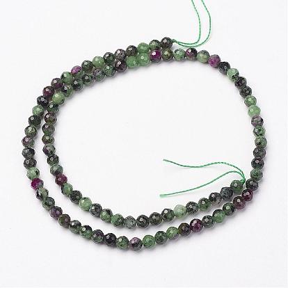 Natural Ruby in Zoisite Bead Strands, Faceted, Round
