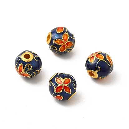 Alloy Beads, with Enamel, Golden, Round with Flower