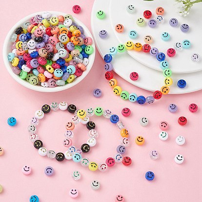 DIY Smiling Face Stretch Bracelet Making Kit, Including Flat Round Acrylic Beads, Elastic Thread