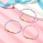 3 pcs 3 ensemble de bracelets extensibles en perles de verre et cœur en hématite synthétique non magnétique de couleur