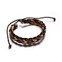 Adjustable Braided Leather Cord Bracelets, with Cords, 57mm, 13x8mm