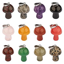12 Pieces Gemstone Mushroom Charm Pendant Crystal Mushroom Natural Stone Pendants Mixed Color for Jewelry Necklace Earring Making Crafts