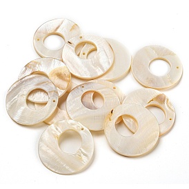 Natural Freshwater Shell Pendants, Flat Round Charms
