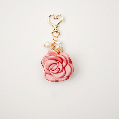 Satin Rose Pendant Decorations, with Heart Lobster Claw Clasps