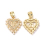 Heart Brass Micro Pave Clear Cubic Zirconia Pendants, with Acrylic Imitation Pearl, Cadmium Free & Lead Free
