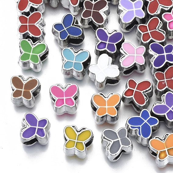 UV Plating Acrylic European Beads, with Enamel, Large Hole Beads, Mixed Color, Butterfly