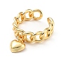 Brass Heart Charm Open Cuff Ring, Brass Hollow Ring for Women, Cadmium Free & Lead Free