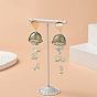 Glass Jellyfish with Shell Pearl Beaded Dangle Stud Earrings, Golden Brass Long Drop Earrings for Women