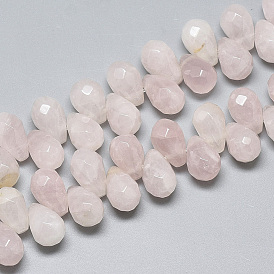 Natural Rose Quartz Beads Strands, Top Drilled Beads, Faceted, Teardrop