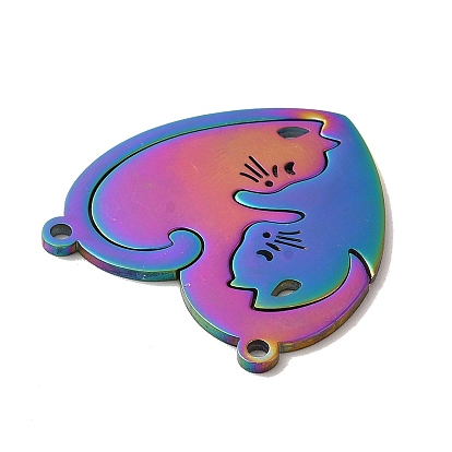 Placage ionique (ip) 304 pendentifs fendus en acier inoxydable, coeur avec breloque chat