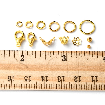 Kit de búsqueda de fabricación de joyas de bricolaje, incluyendo anillos de salto de latón, Ganchos de aleación de zinc de langosta garra, Espaciador de hierro y tapas de cuentas y puntas de cuentas, Latón chafas