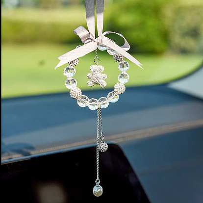 Bowknot & Ring & Ball Tassel Glass Rhinestone Pendant Decorations, for Interior Car Mirror Hanging Decorations