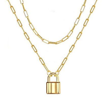 Retro Geometric Pendant Double-Layer Lock Necklace for Personalized Style