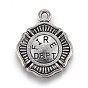 Tibetan Style Alloy Pendants, Firefighter, Flat Round with Word Fire Dept
