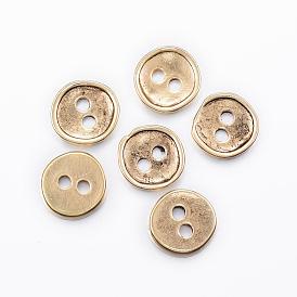 Tibetan Style Alloy Metal Button, 2-Hole, Flat Round, Cadmium Free & Nickel Free & Lead Free