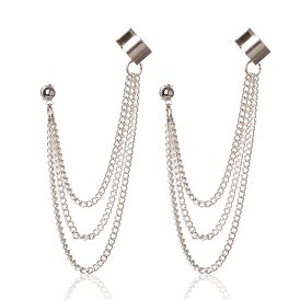 Stylish Iron Twisted Chains Ear Studs, with Brass Cuff Earring Findings, 85mm