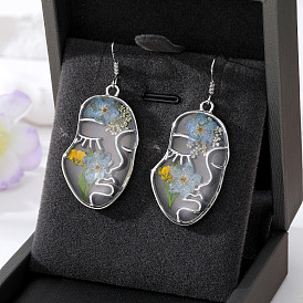 Natural Dried Flower Earrings with Creative Face Design and Resin Coating