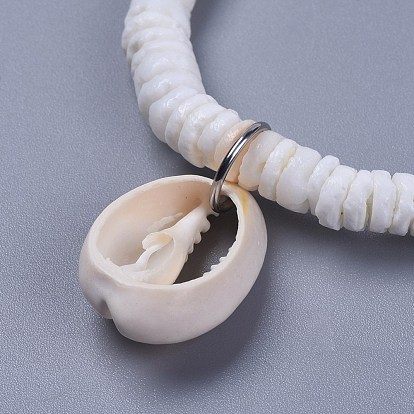 Bracelets breloque coquille, avec des perles blanches naturelles, pochettes en toile de jute sacs à cordon