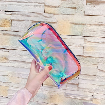 Laser Portable TPU Transparent Waterpoof Makeup Storage Bag, Multi-functional Wash Bag, with Pull Chain