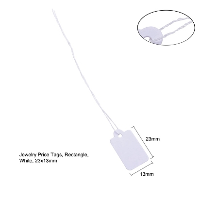 White Rectangle Jewelry Price Tags, Item Price Label with String Price Paper Display for Goods Tags, Rectangle, 23x13mm