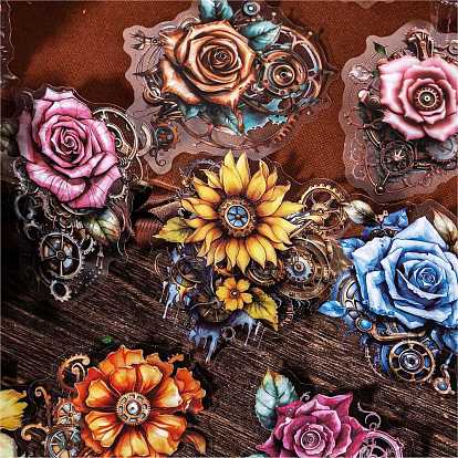 12 piezas 6 estilos pegatinas decorativas de flores autoadhesivas para mascotas, calcomanías florales de engranajes impermeables, para diy scrapbooking
