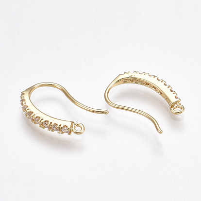 Brass Earring Hooks, with Cubic Zirconia and Horizontal Loop, Nickel Free