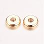 Real 18K Gold Plated Brass Spacer Beads, Nickel Free, Flat Round