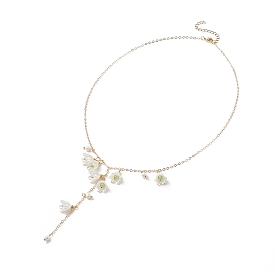 ABS Plastic Flower & Shell Pearl Charms Lariat Necklace, Brass Jewelry for Women