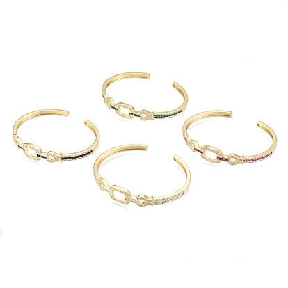 Cubic Zirconia Oval & Fish Open Cuff Bangle, Real 18K Gold Plated Brass Jewelry for Women