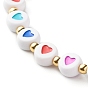 Heart Opaque Acrylic Beads Stretch Bracelet for Teen Girl Women, 304 Stainless Steel Beads Bracelet