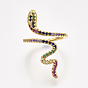 Brass Micro Pave Cubic Zirconia Cuff Rings, Open Rings, Snake