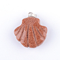 Shell forme mixte pendentifs en pierre, avec les accessoires en laiton de tonalité de platine, 22~25x20~22x8~10mm, Trou: 2x6mm