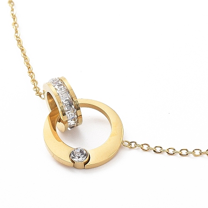 Chapado de iones (ip) 304 acero inoxidable con collar colgante de diamantes de imitación, anillos dobles entrelazados